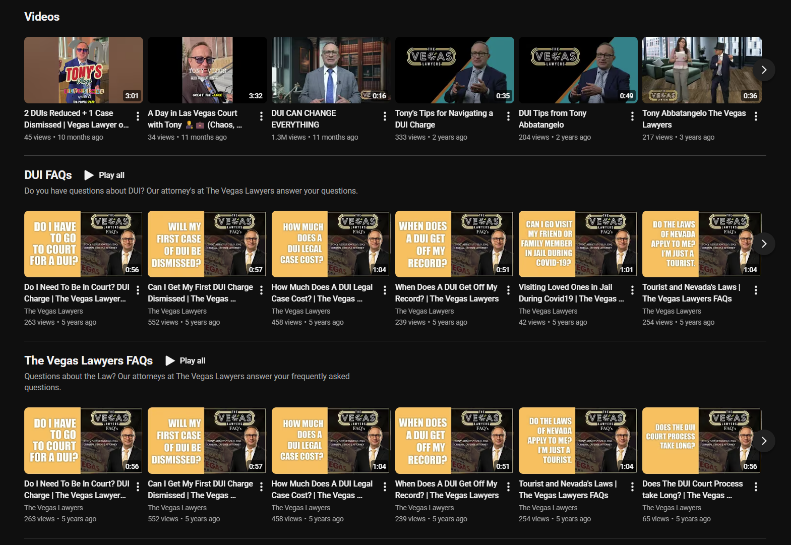 The Vegas Lawyers YouTube channel — DUI FAQs and legal tips