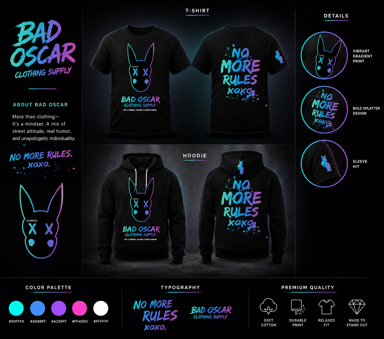 Bad Oscar No More Rules t-shirt and hoodie product sheet