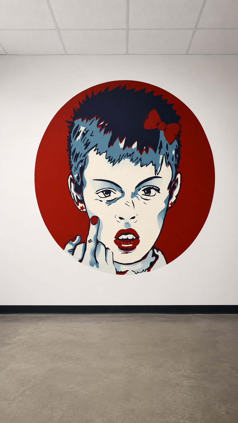 People Reign mural — circular punk portrait at Starbase Las Vegas office
