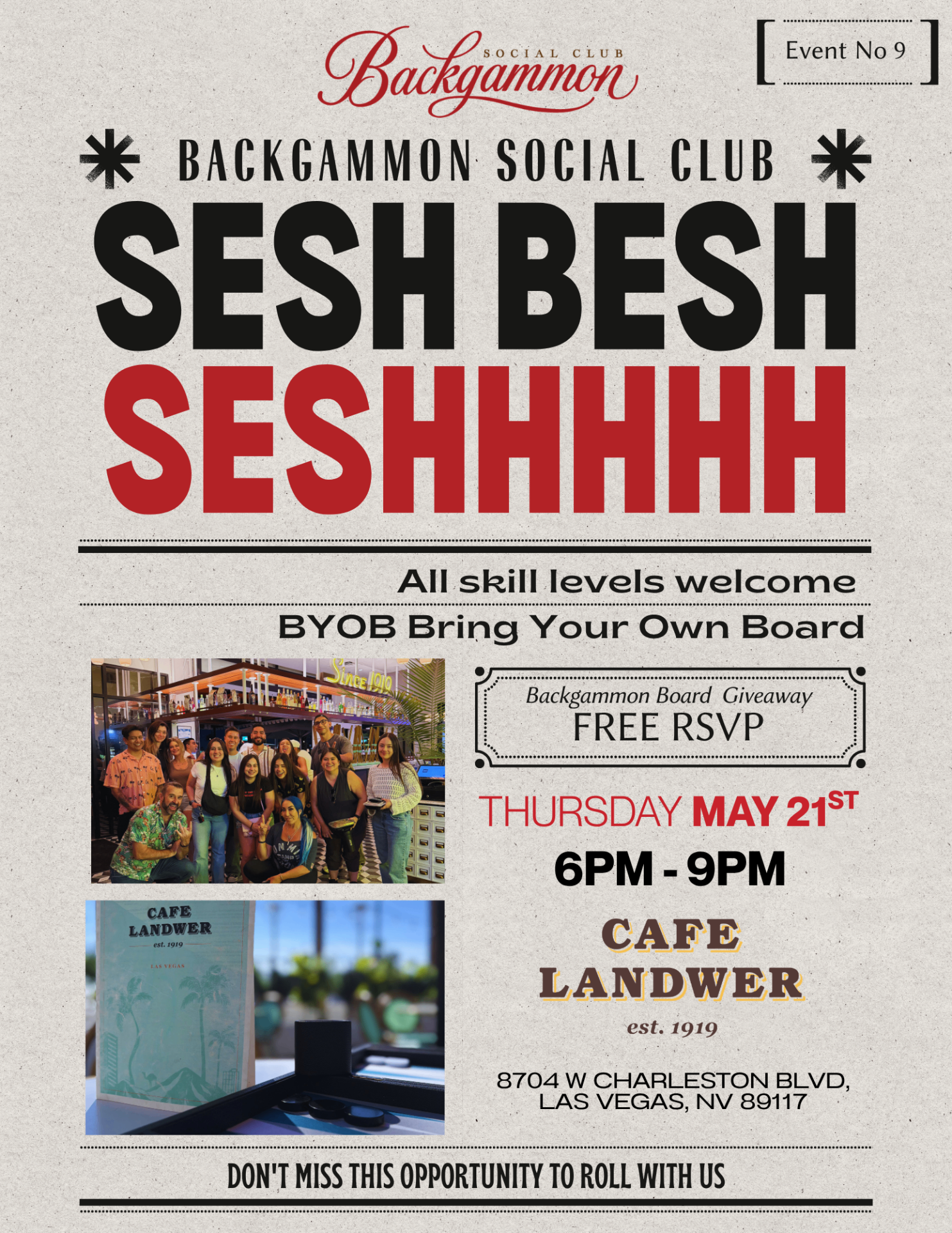 Sesh Besh at Cafe Landwer flyer