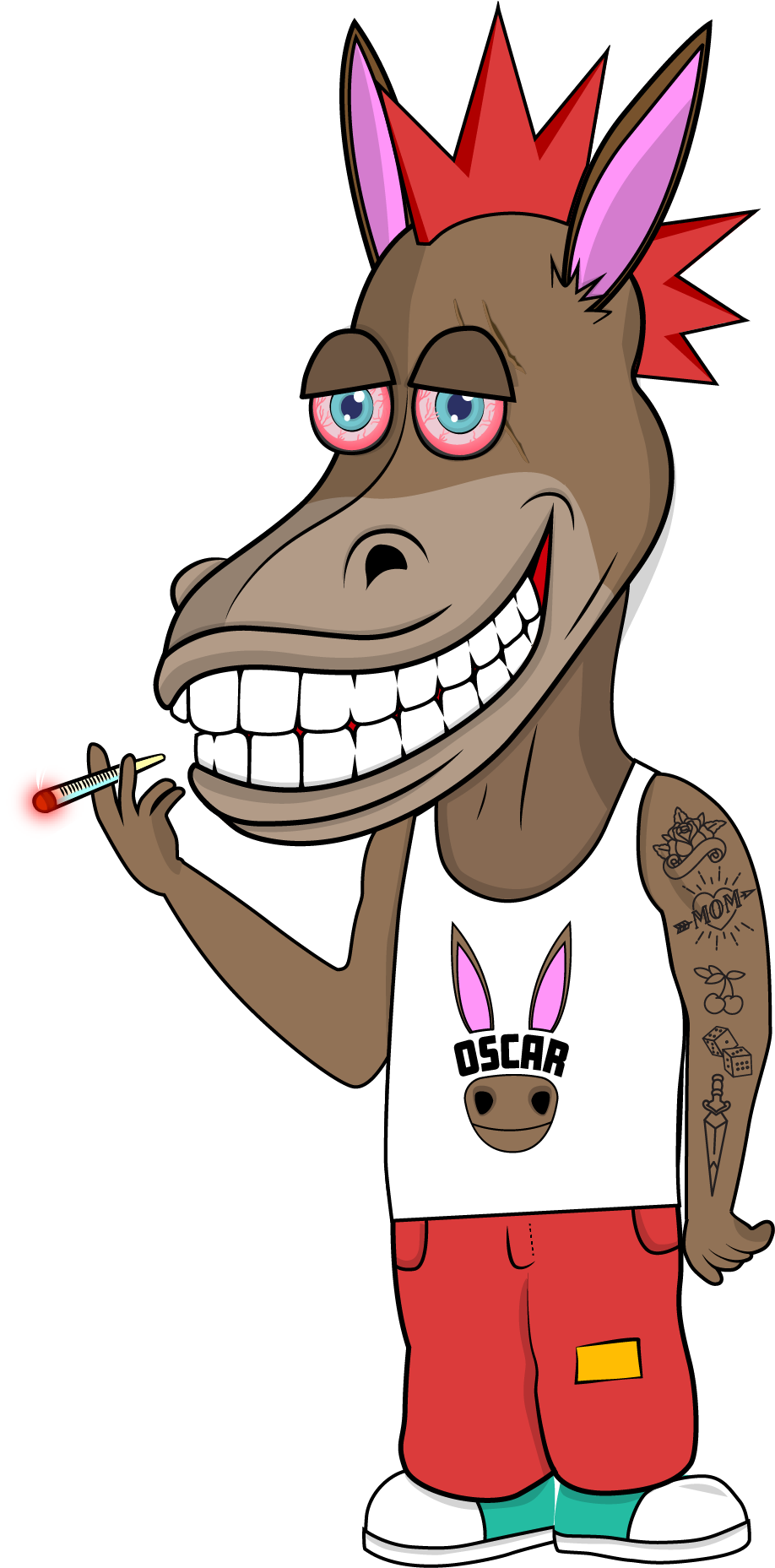 Oscar with red mohawk and tank top