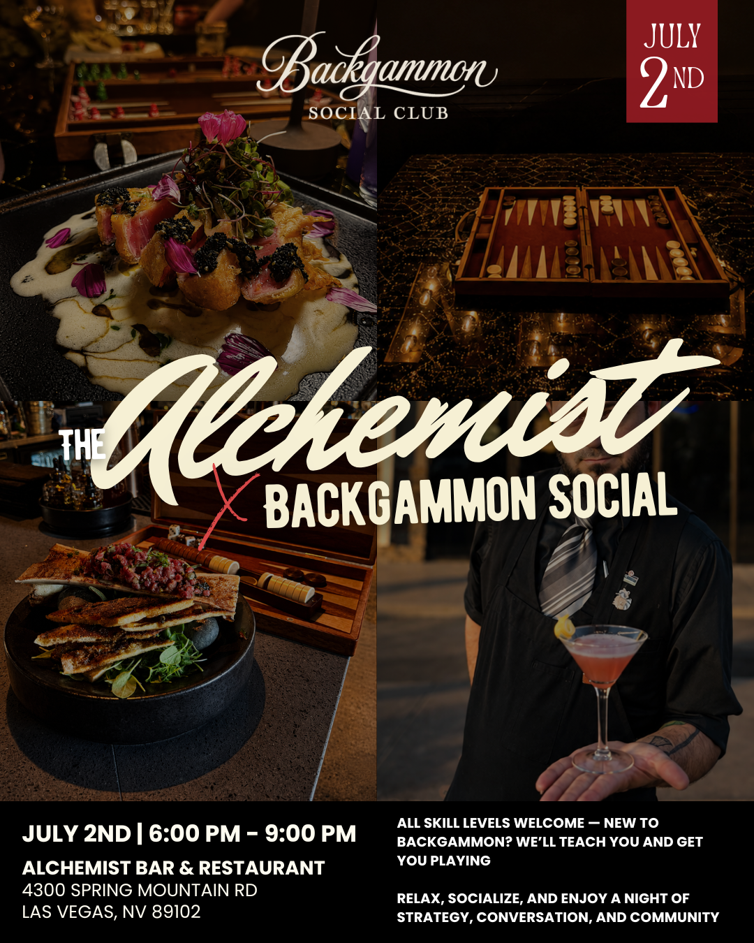 The Alchemist x Backgammon Social flyer
