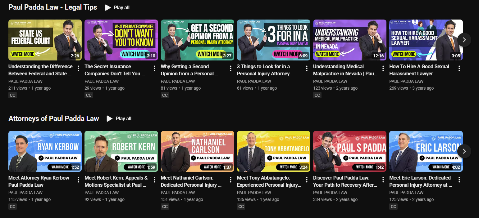 Paul Padda Law YouTube channel — legal tips and attorney profiles