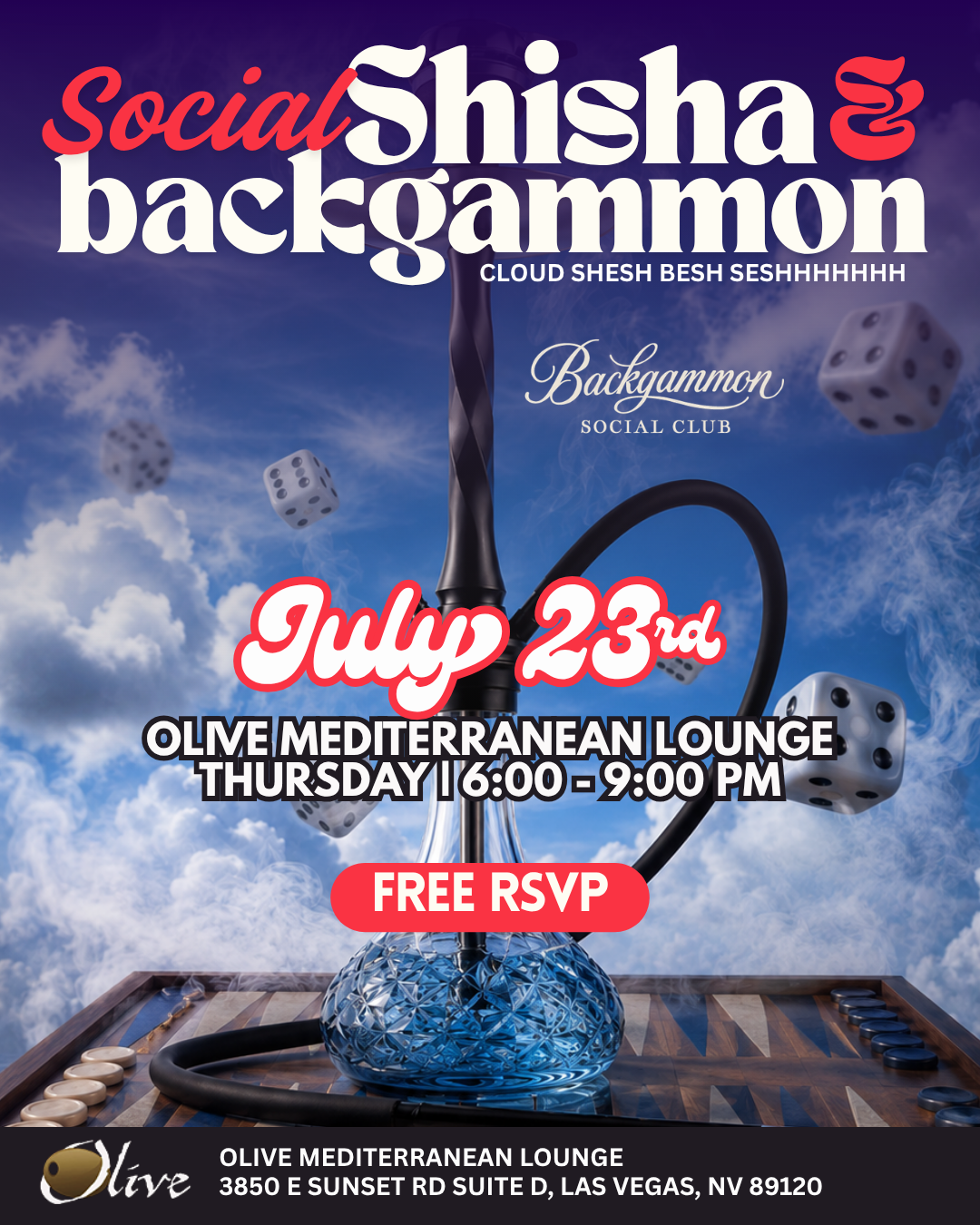 Social Shisha & Backgammon at Olive Mediterranean Lounge flyer
